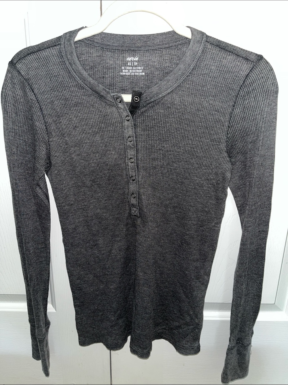 aerie Charcoal Ribbed Henley Long Sleeve